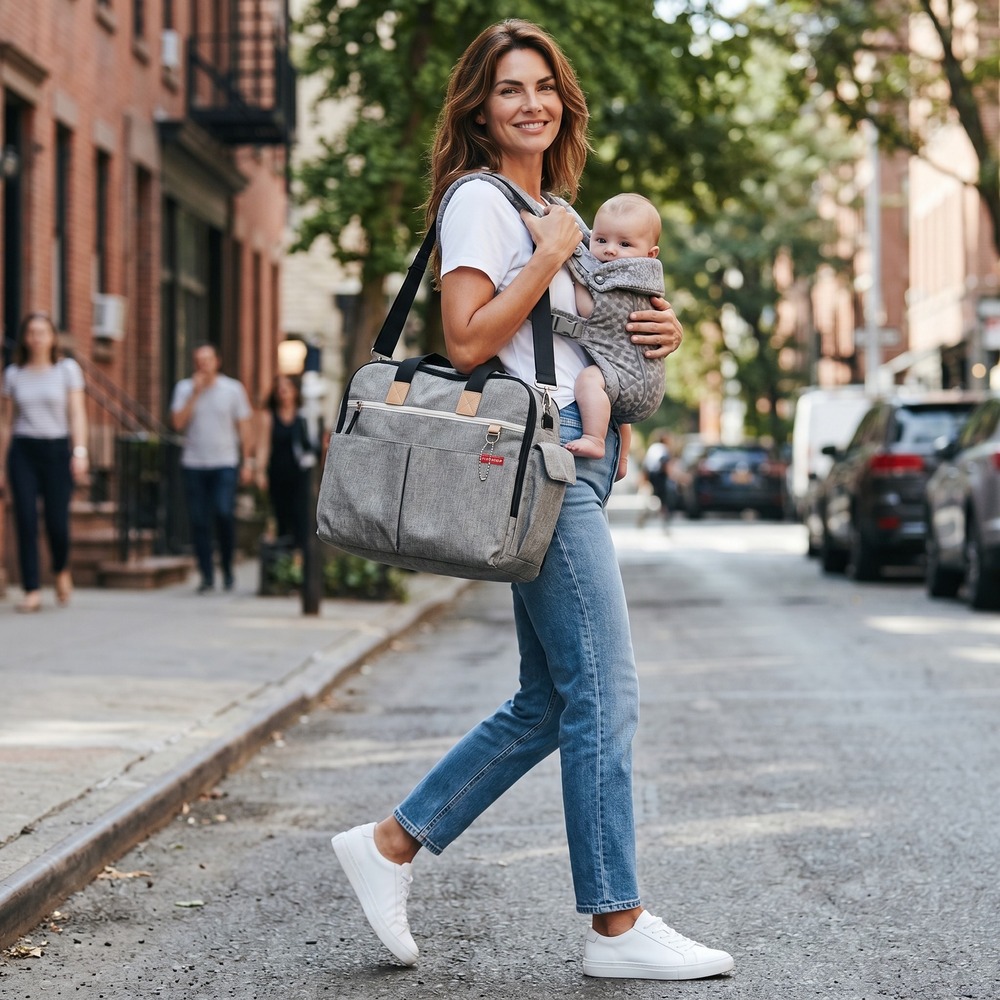 Skip Hop Duo Signature Diaper Bag Grey Heather Messenger Tote with Packing Cubes